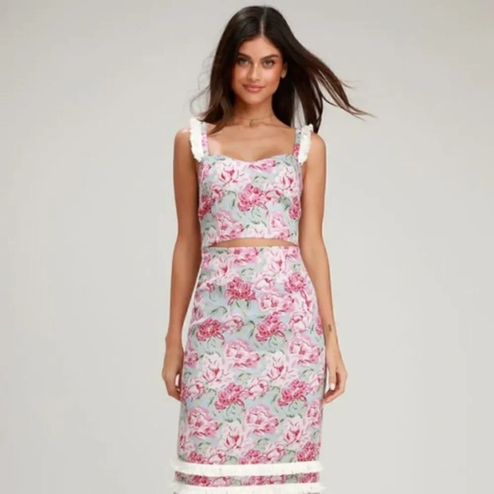 WAYF Tamera Floral Linen Tank Crop Top Sz L NWT - Picture 2 of 13